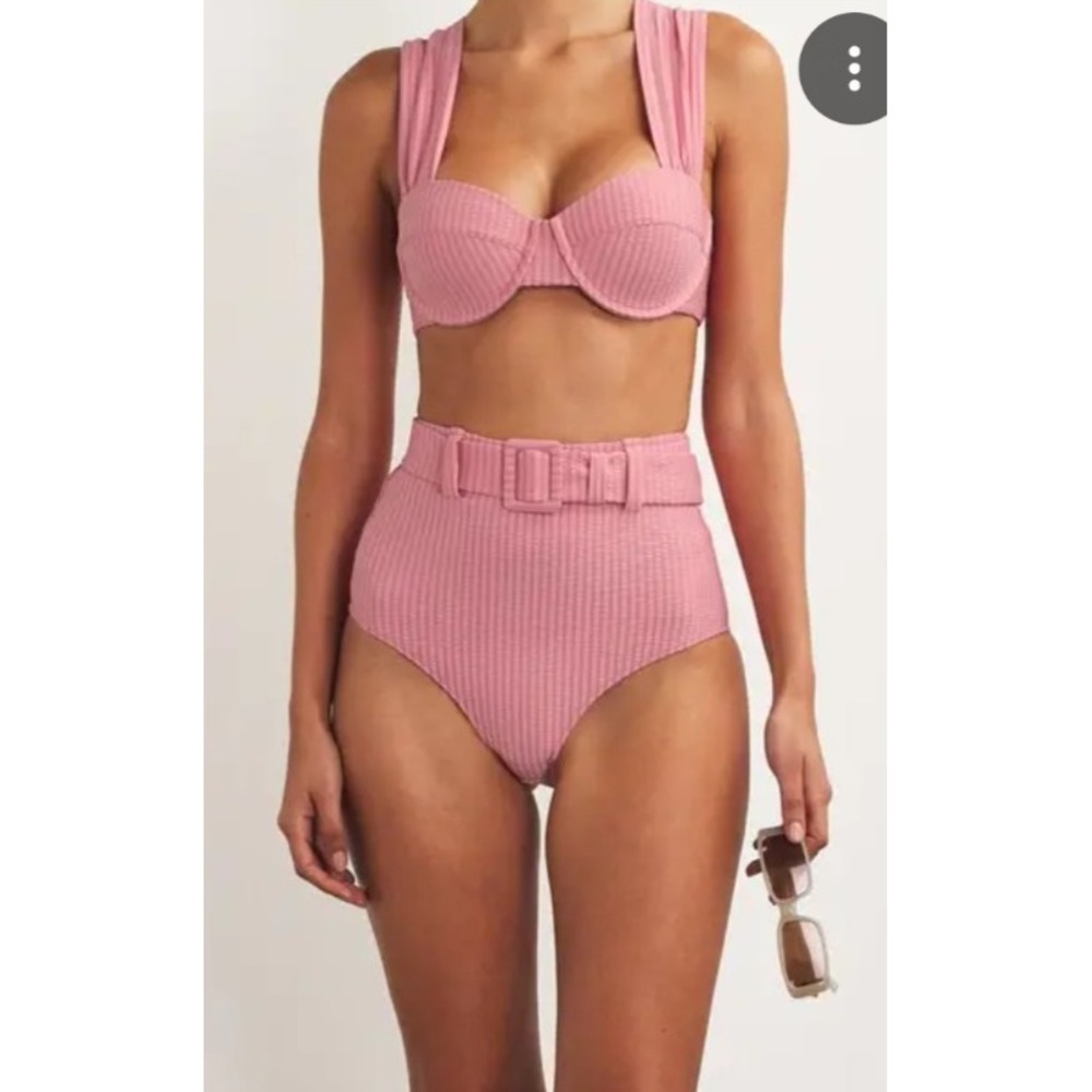 EVARAE Bikini 2 Piece Size 4/6 Pink Elena Audrey  High Waisted Belted Bottoms
